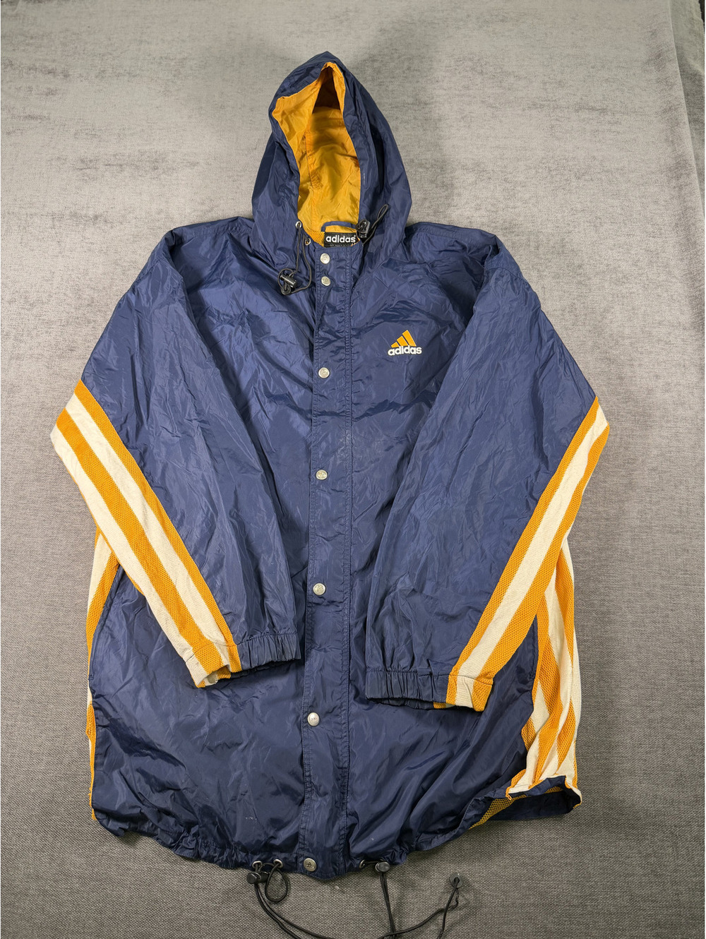 Vintage adidas Hooded Windbreaker Jacket XL Navy Blue and Yellow